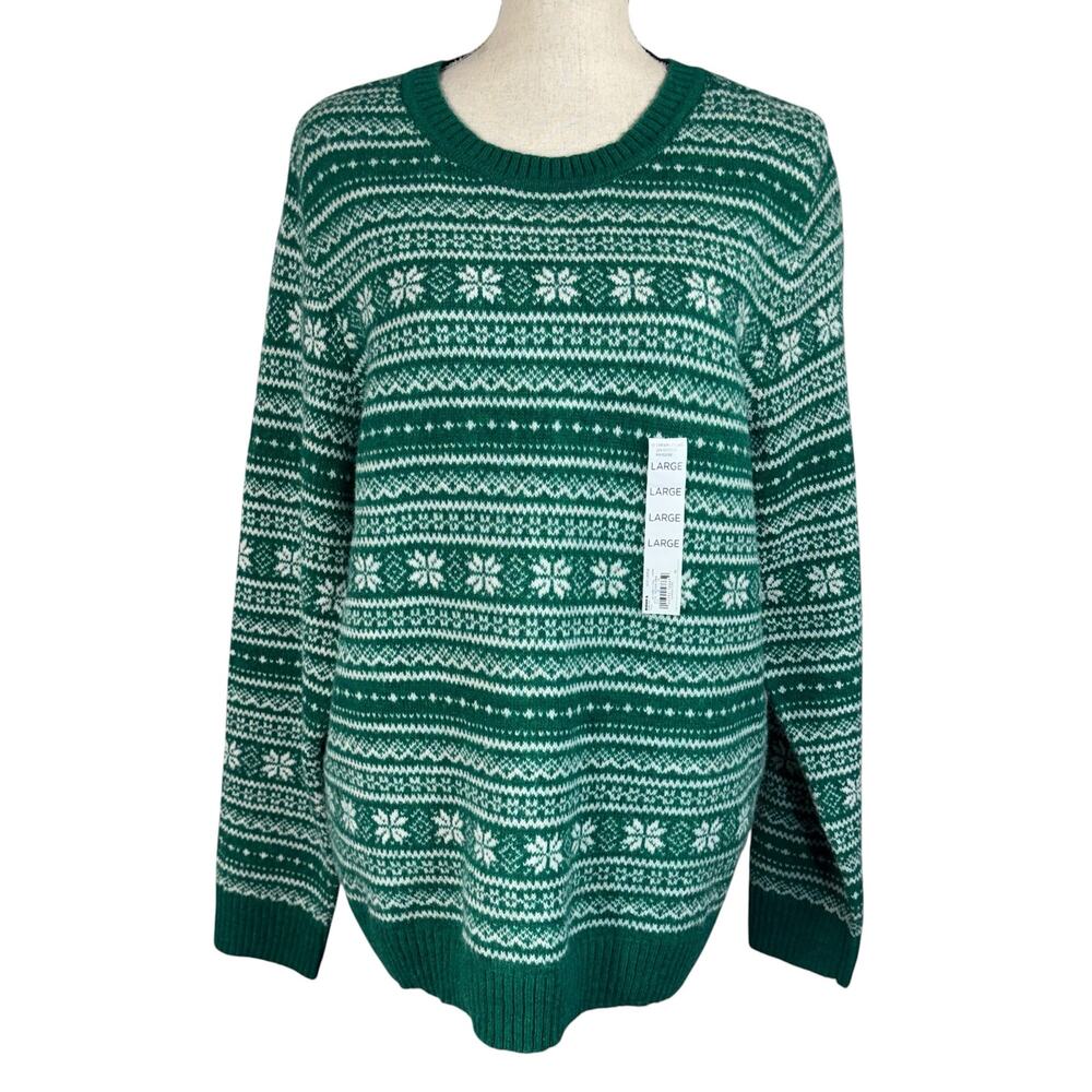 Croft & Barrow Large Sweater Fair Isle Crew Neck Long Sleeve Pullover Green New